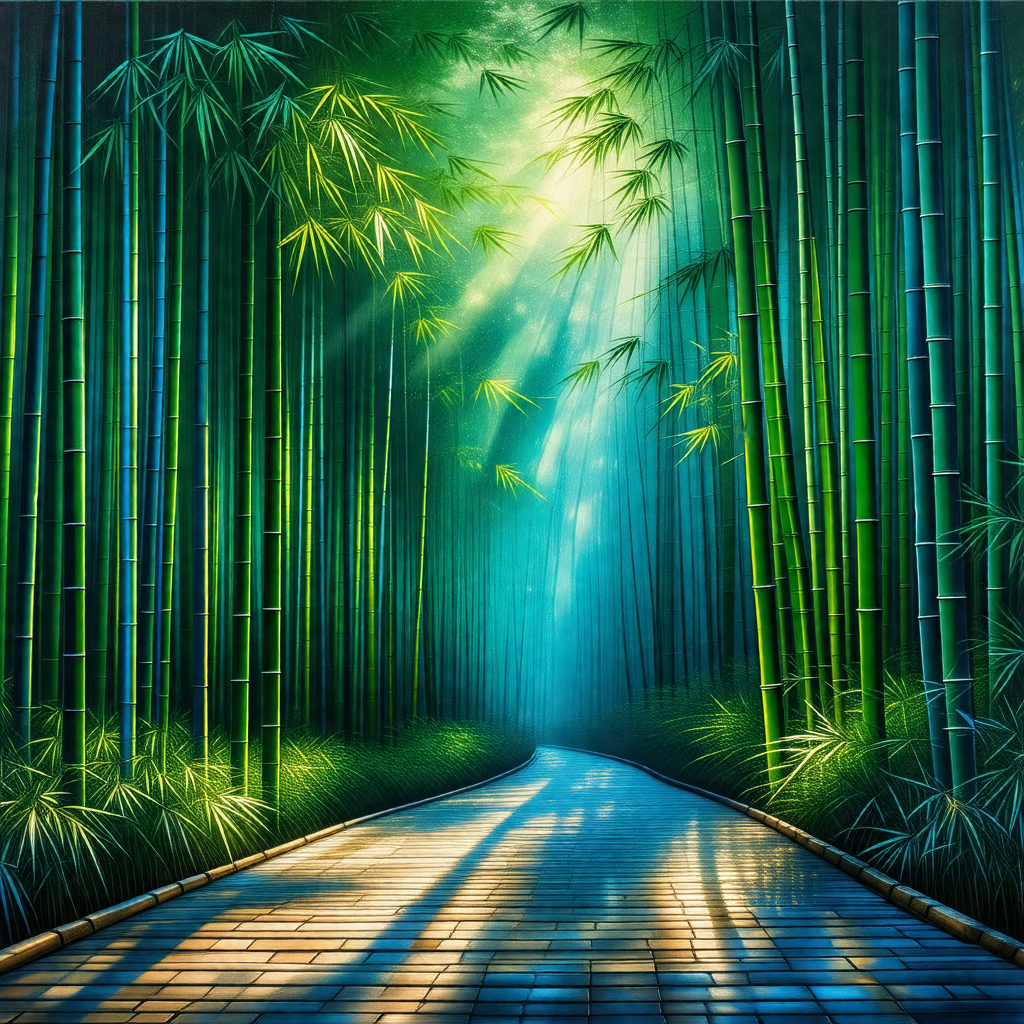 Serene forest scene with a pathway leading through the woods