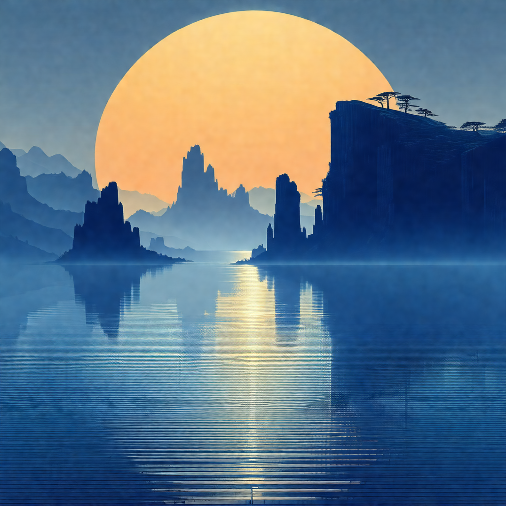 Serene scene of a lake at sunset