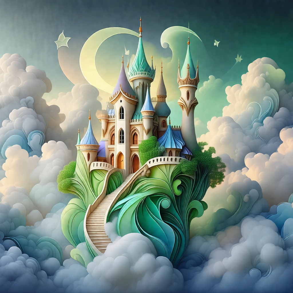 Beautifully drawn castle floating in the sky