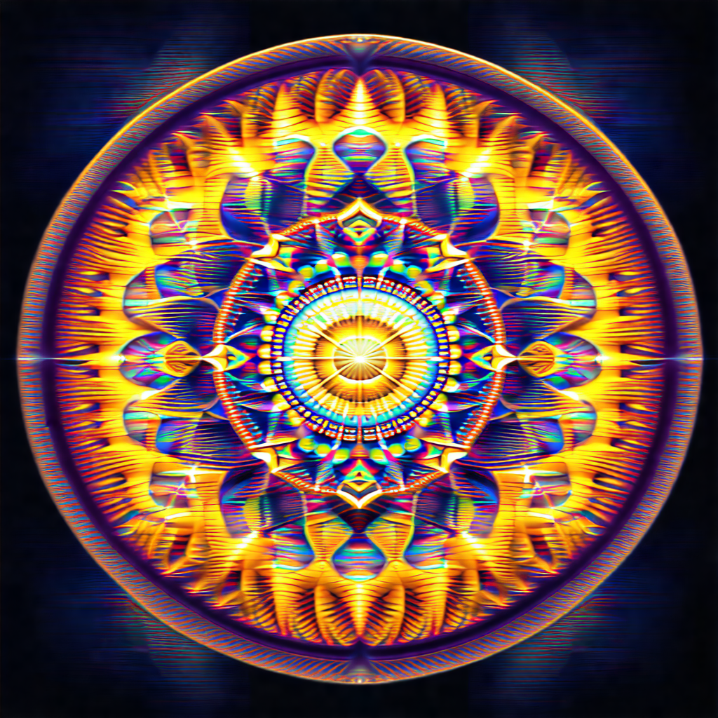 Colorful, abstract artwork featuring a circular design wi...
