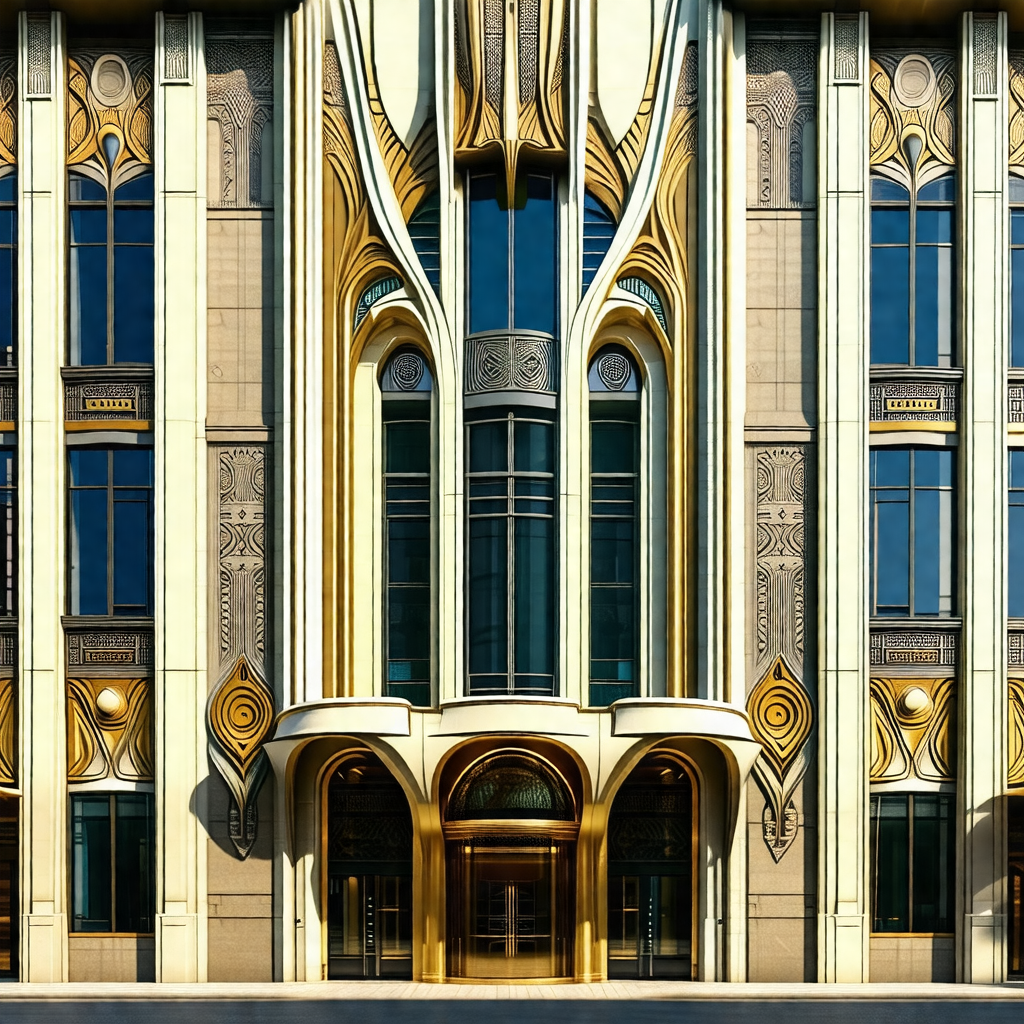 Large, ornate building with a gold and white facade