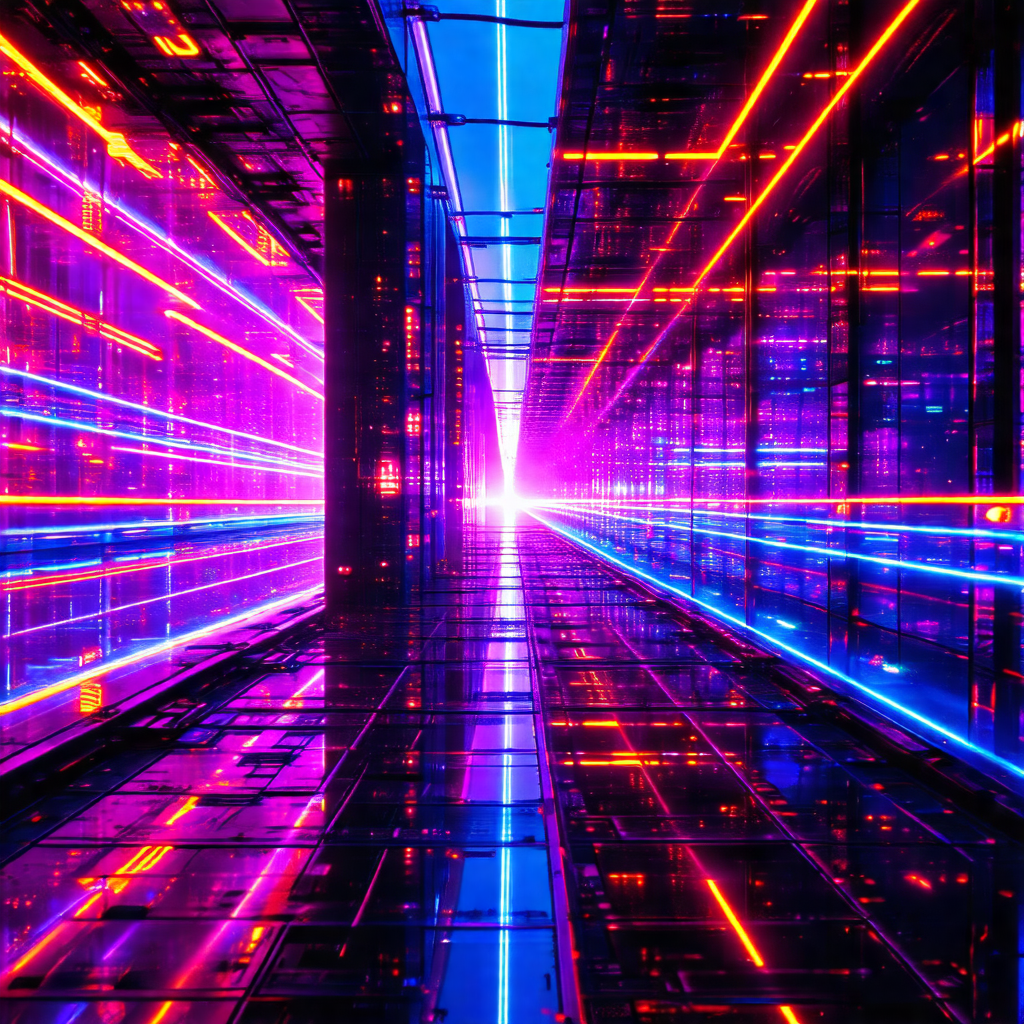 Close-up of a tunnel with a bright blue light illuminatin...