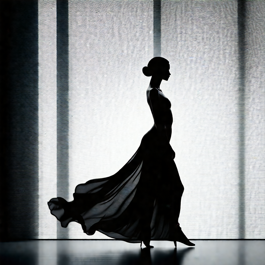 Woman wearing a black dress, standing in a room with a la...