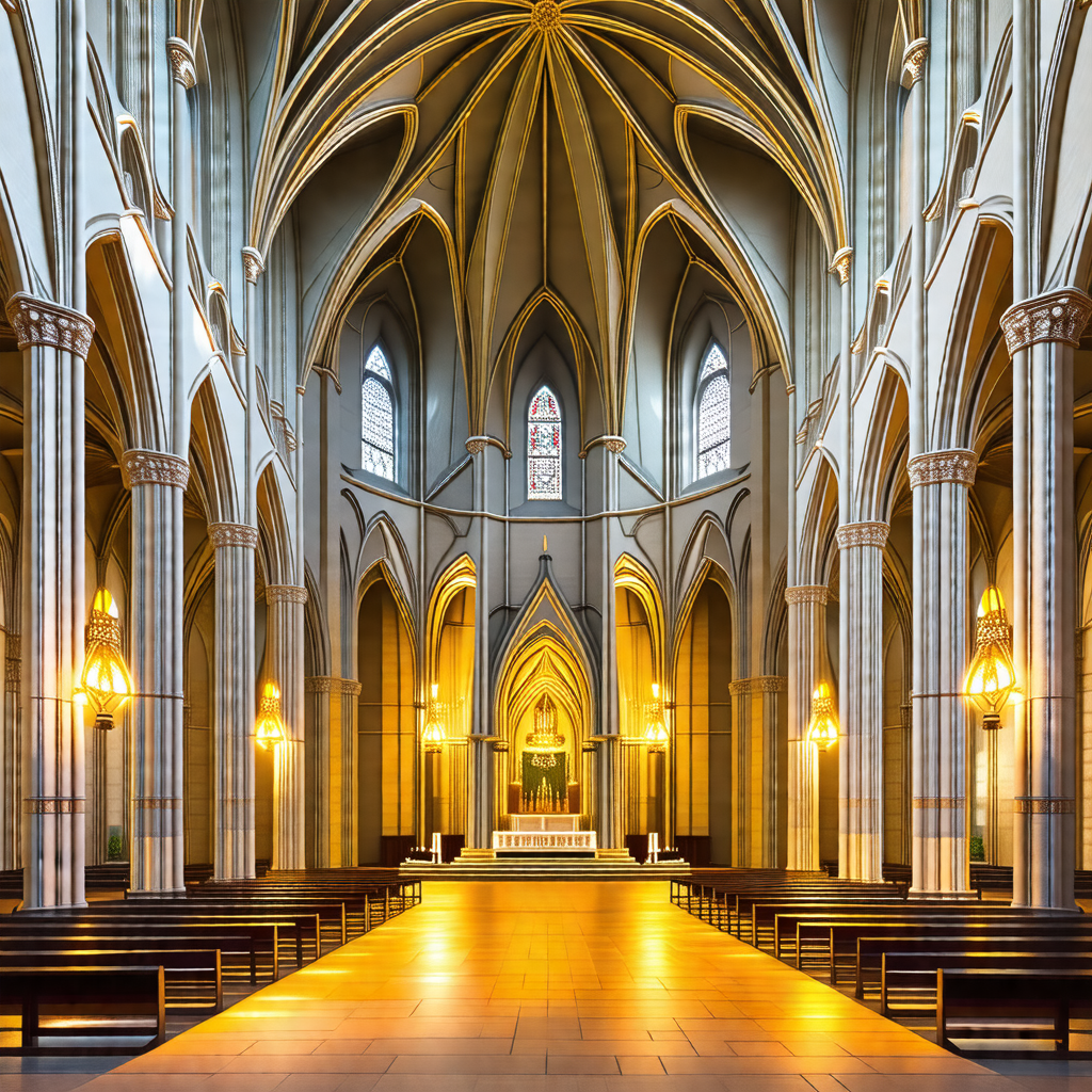 Large, ornate cathedral with a high vaulted ceiling