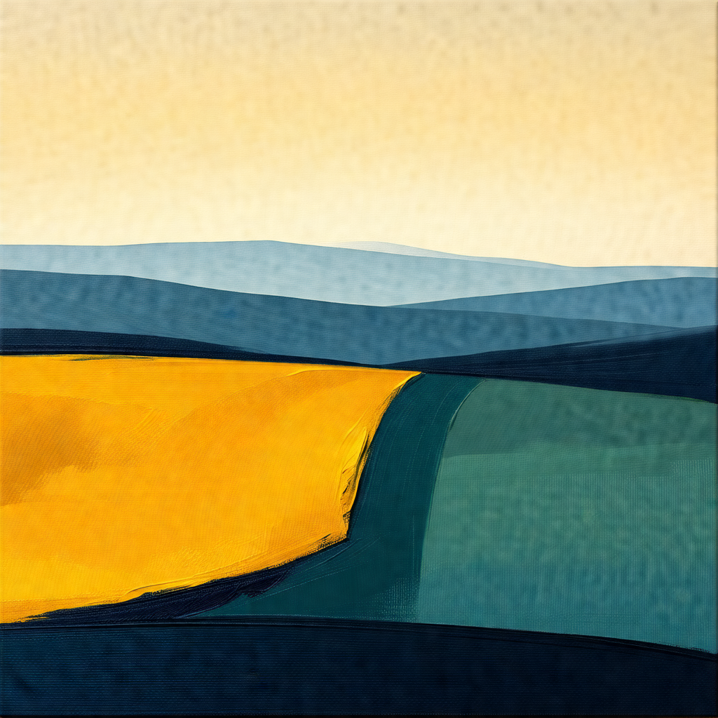 Painting of a beautiful landscape featuring a large hill ...