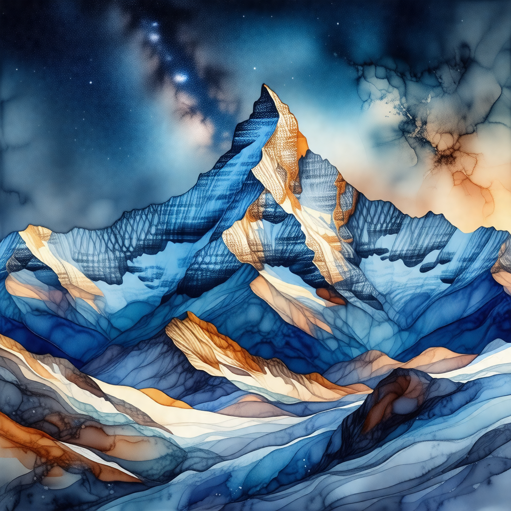 Majestic mountain with a blue and white color scheme