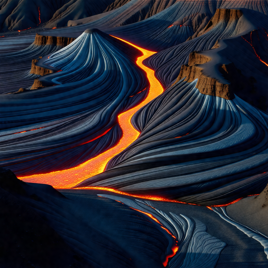 Large, red lava flow that is flowing down a mountain