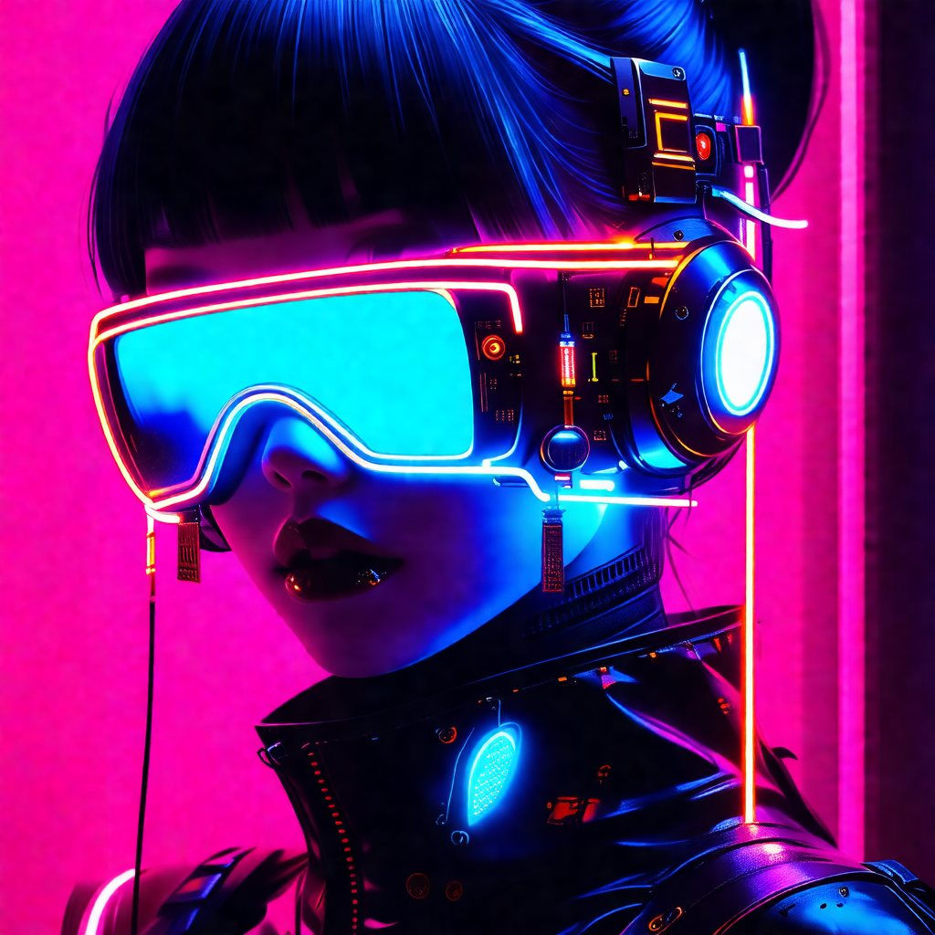 Woman wearing a futuristic outfit, including a black body...