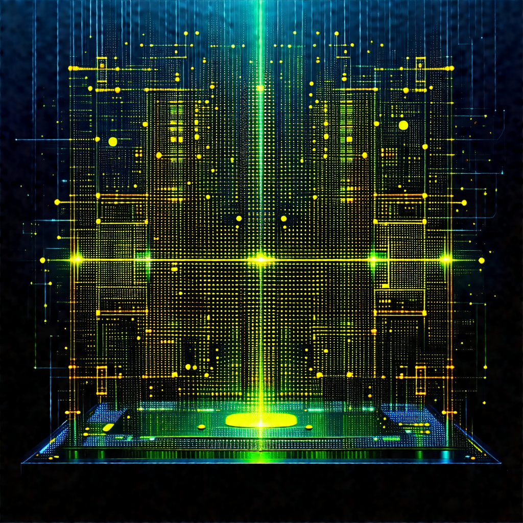 Large, brightly lit computer screen with a green background