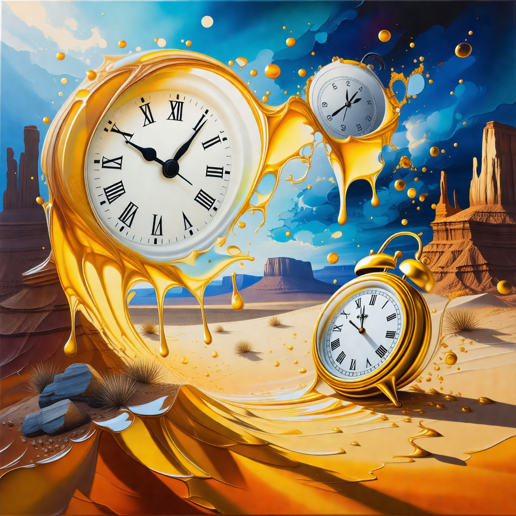 Painting of two clocks, one on the left and the other on ...