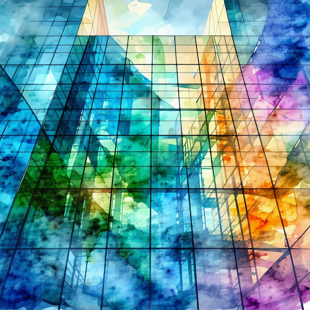 Painting of a large building with many windows