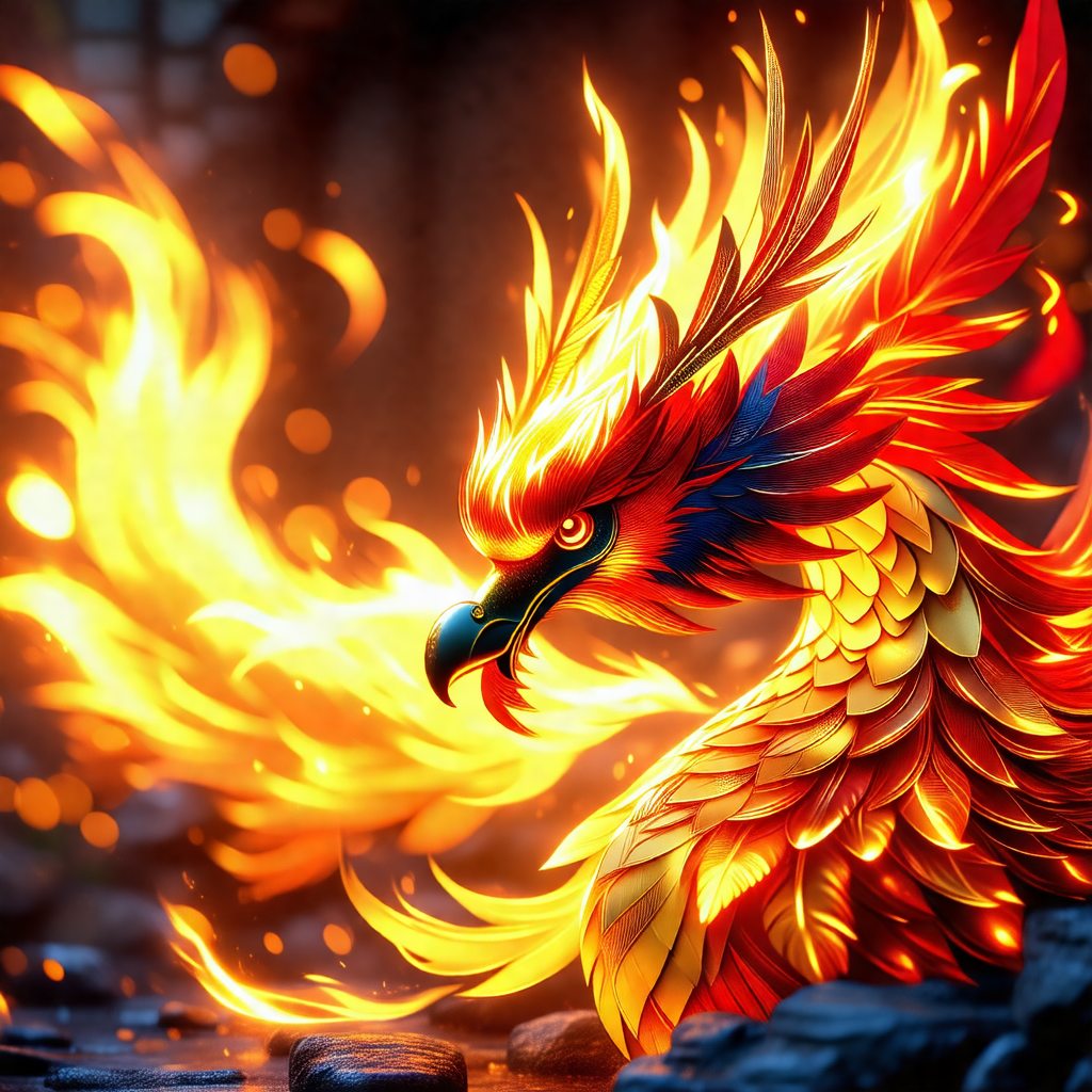Colorful, fire-breathing dragon with a long neck and a fi...