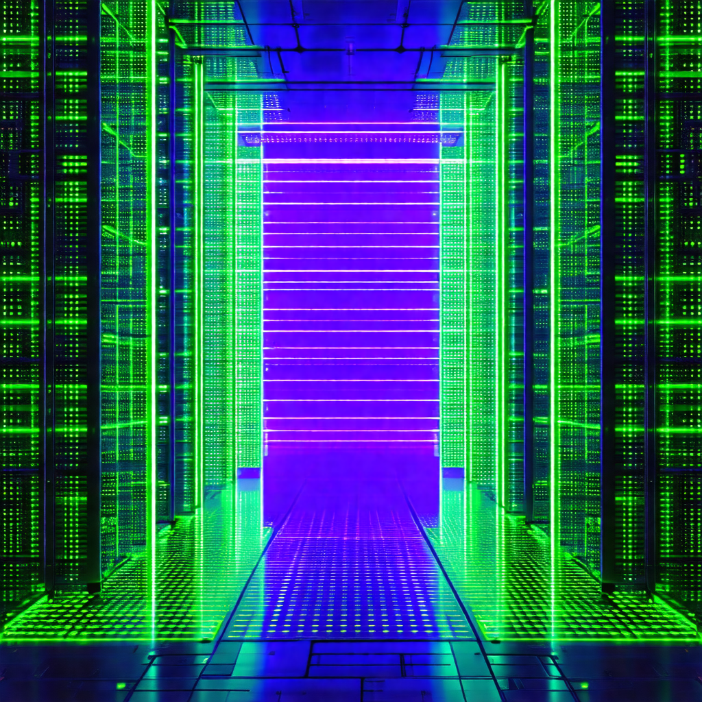 Brightly lit tunnel with a green glow