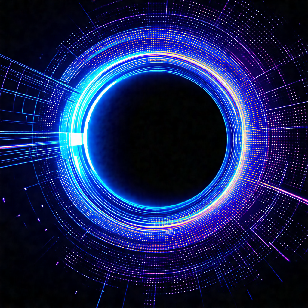 Large, blue, circular object with a black center