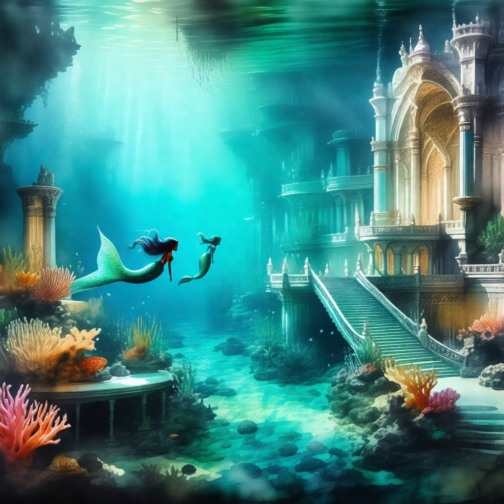 Colorful and detailed painting of a mermaid and a merman ...