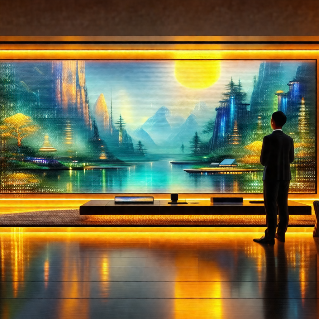 Man standing in front of a large flat screen tv, which is...