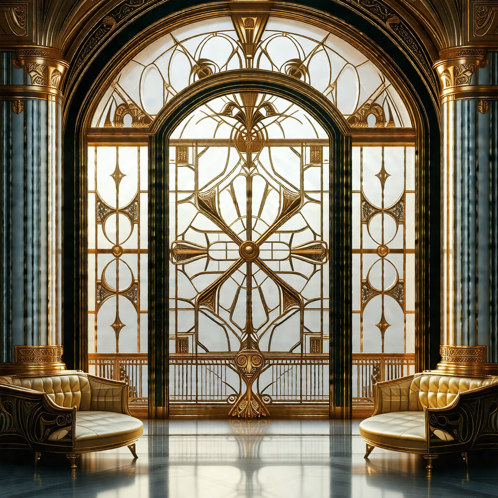 Large, ornate doorway with a gold and blue color scheme