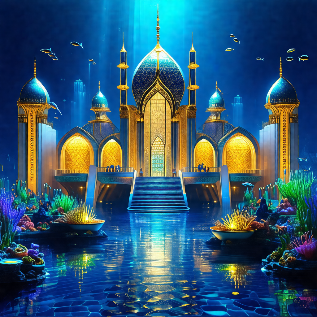 Beautiful palace with a large blue dome, surrounded by a ...