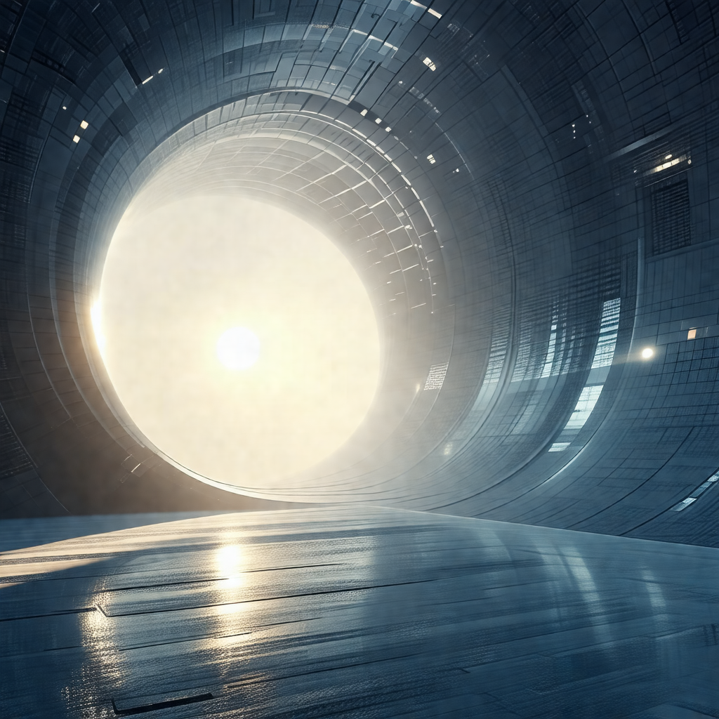 Large, dark tunnel with a bright sunlight shining through it