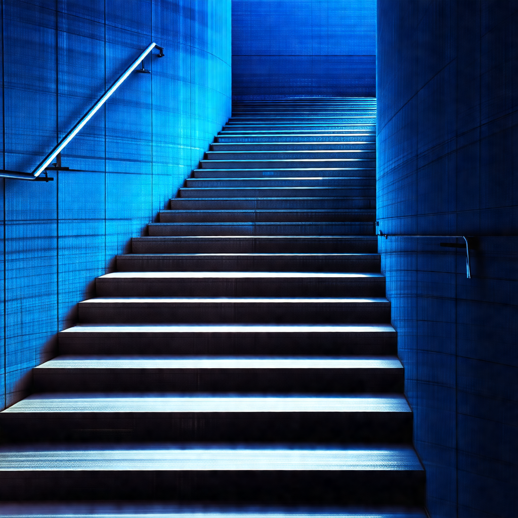 Staircase with a blue tint, giving it a unique and artist...