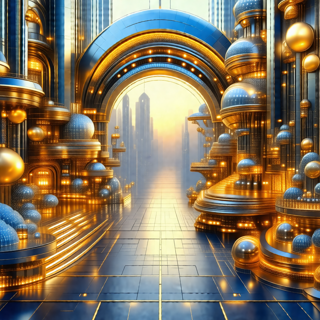Futuristic, computer-generated scene featuring a large, o...