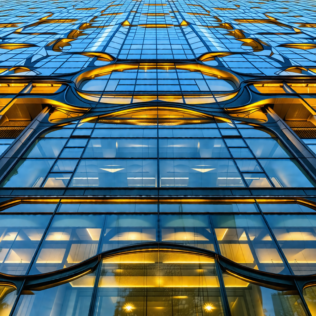 Tall building with a large glass window