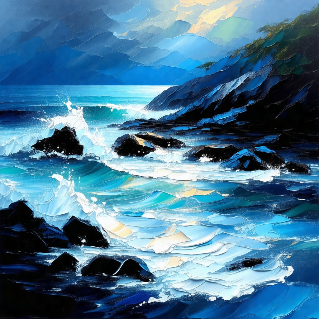 Beautiful ocean scene with a rocky shoreline