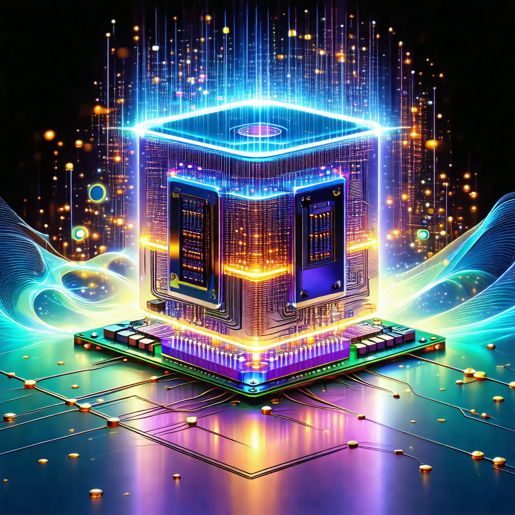 Futuristic computer with a blue and yellow glow