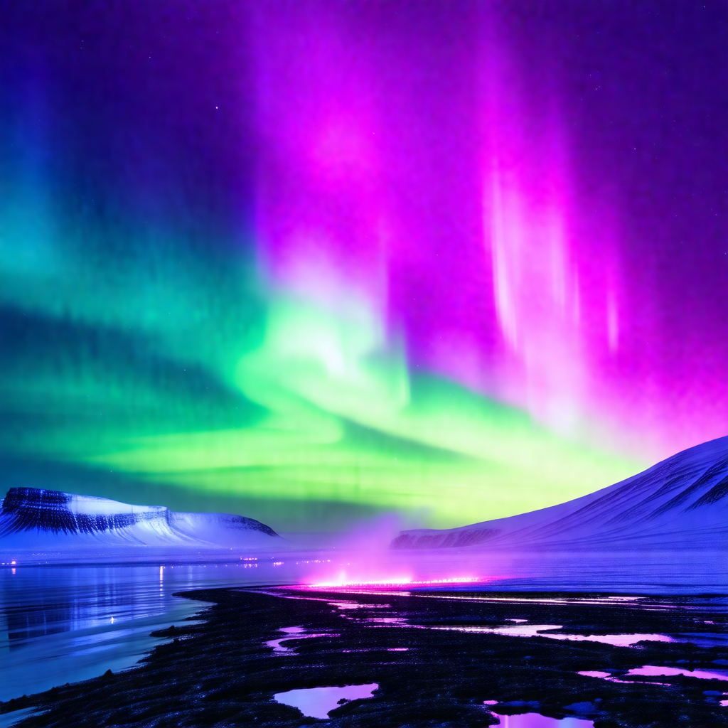 Captures a beautiful nighttime scene with a purple sky an...