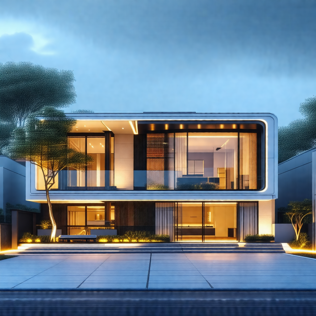 Large, modern-looking house with a white exterior