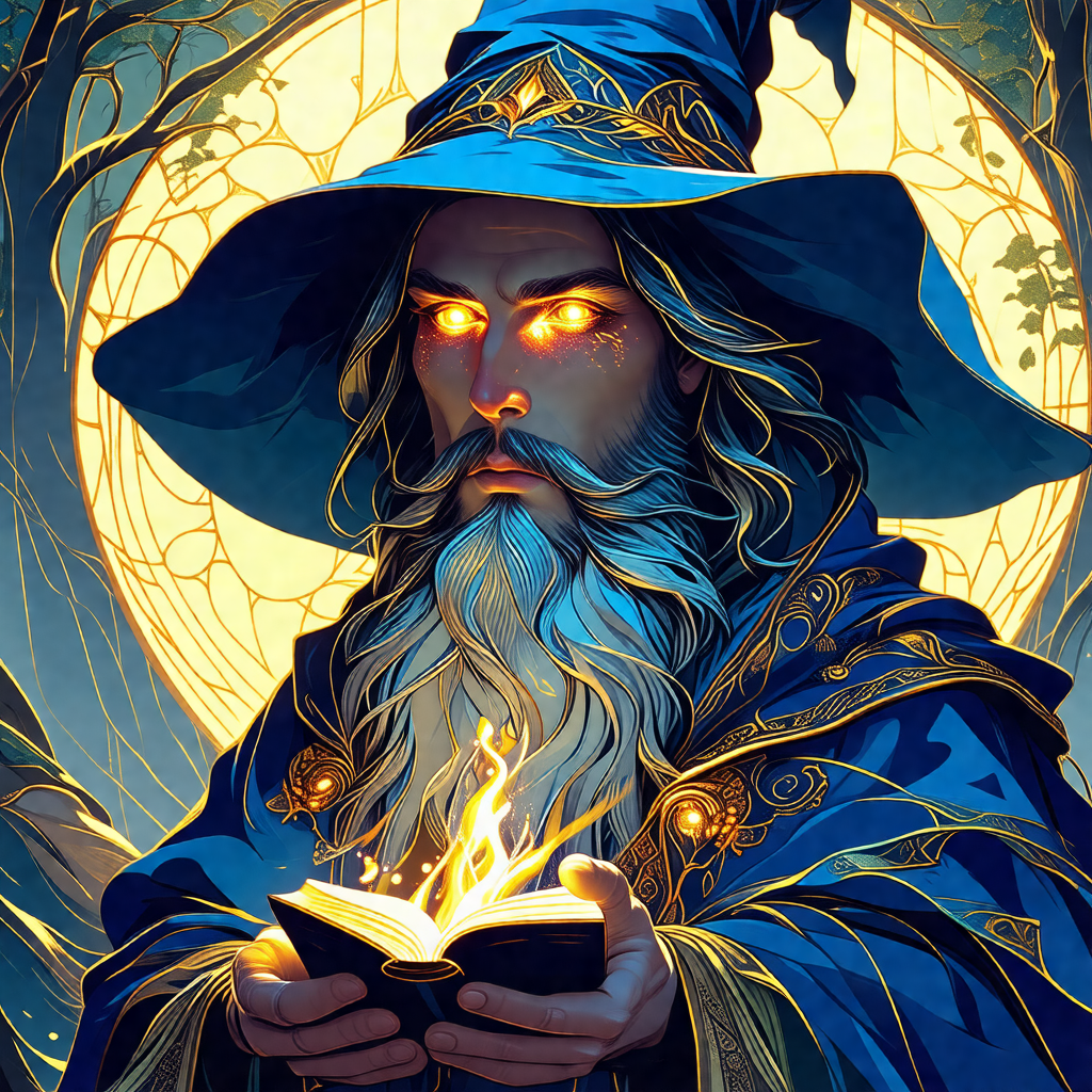 Man with a long beard and a blue hat, holding a book in h...