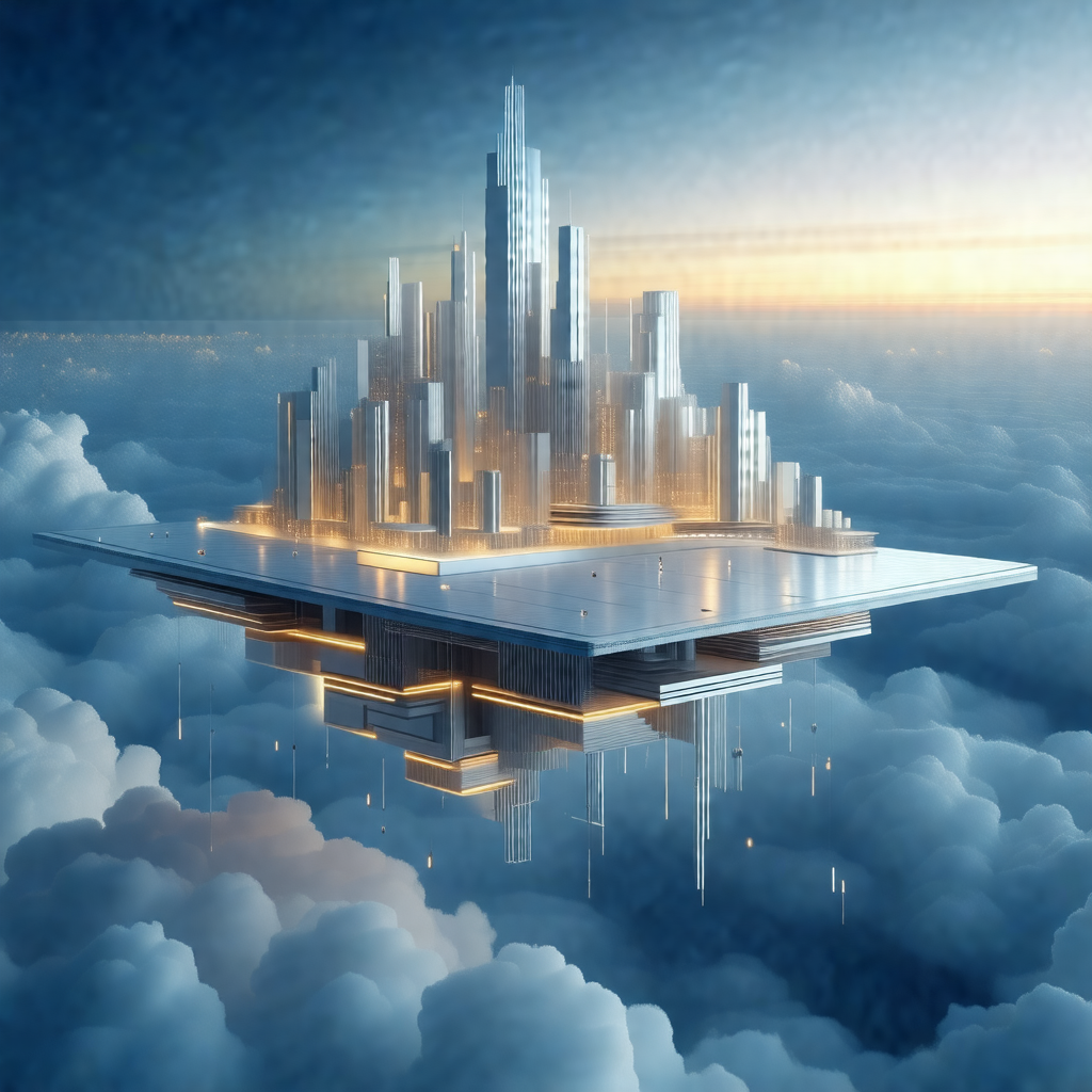 Futuristic cityscape with a large, white, and shiny build...