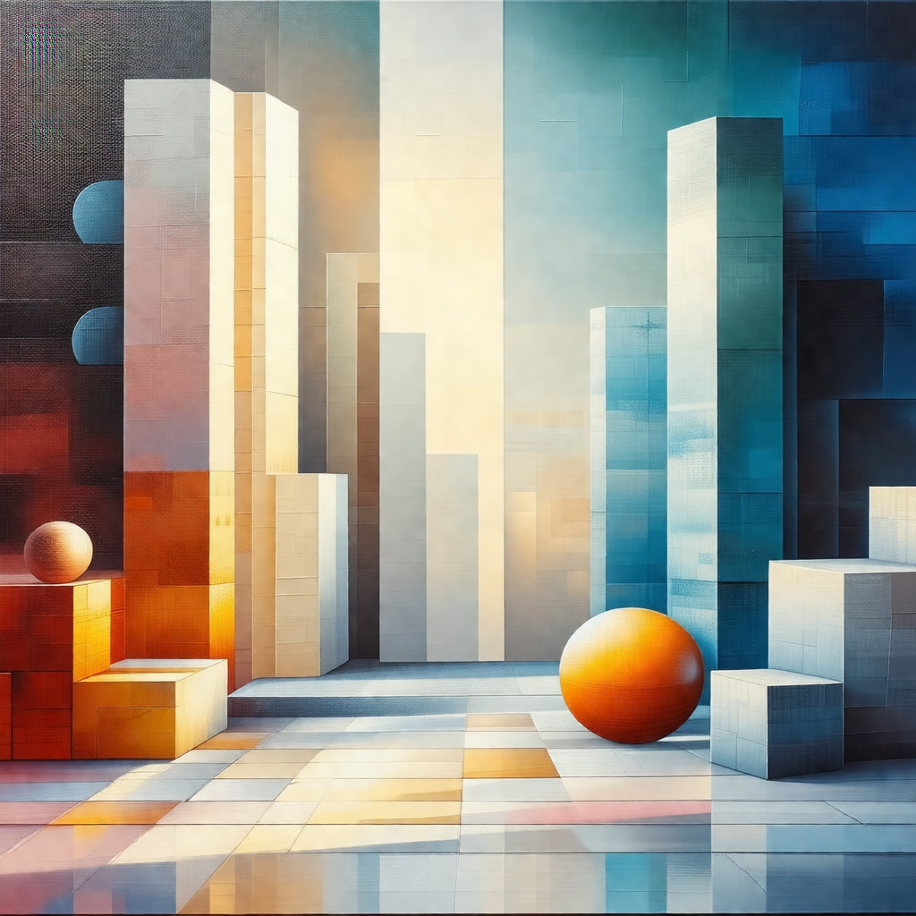 Painting of a cityscape with a focus on a large building