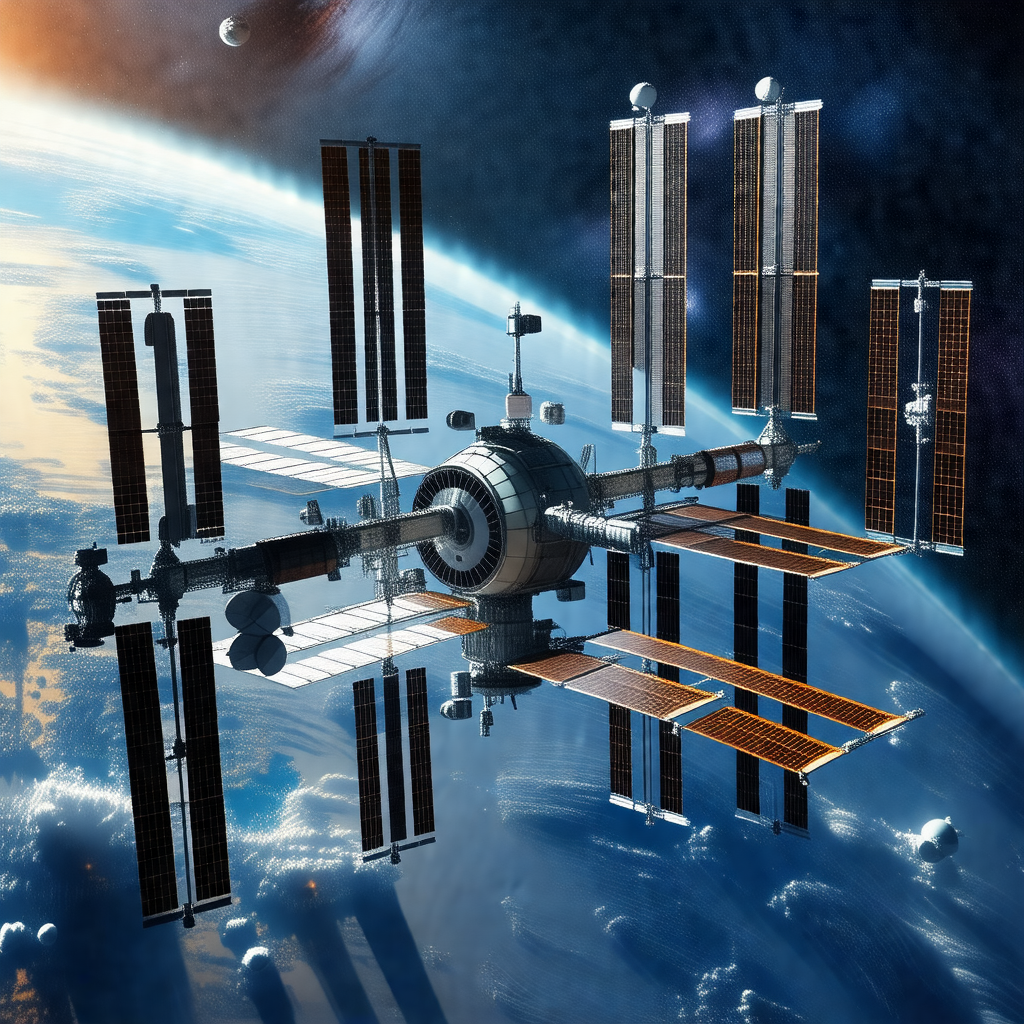 Space shuttle with a large dome on top, floating in the air
