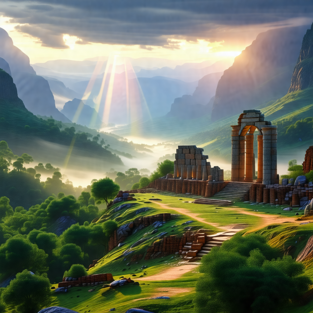 Beautiful landscape with a large, ancient stone structure...
