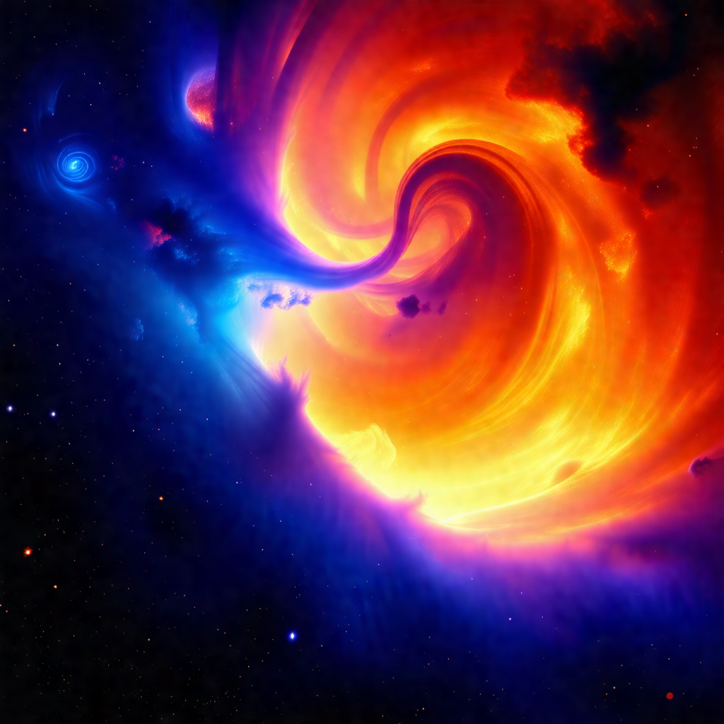 Vibrant and colorful spiral, possibly a galaxy or a nebul...