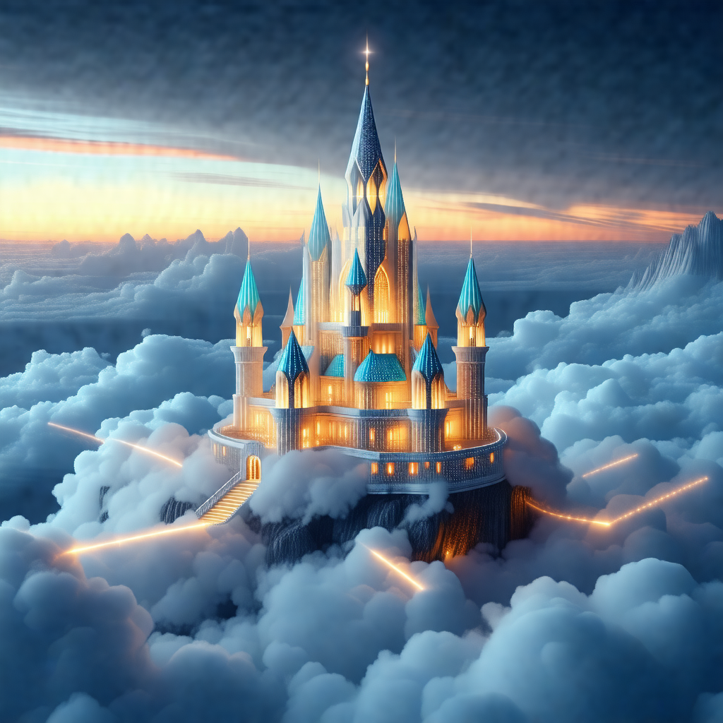 Majestic castle floating high in the sky, surrounded by c...