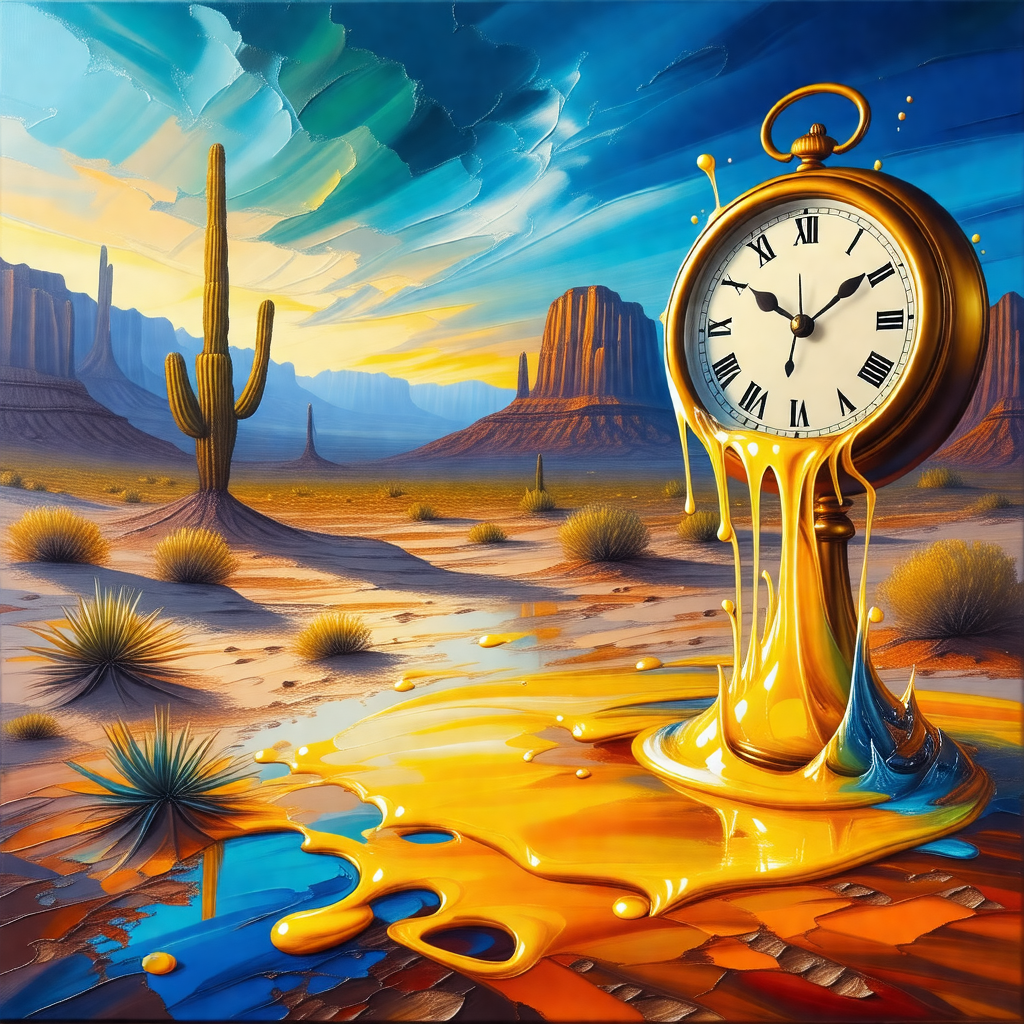 Large clock sitting on a dirt ground, surrounded by a des...