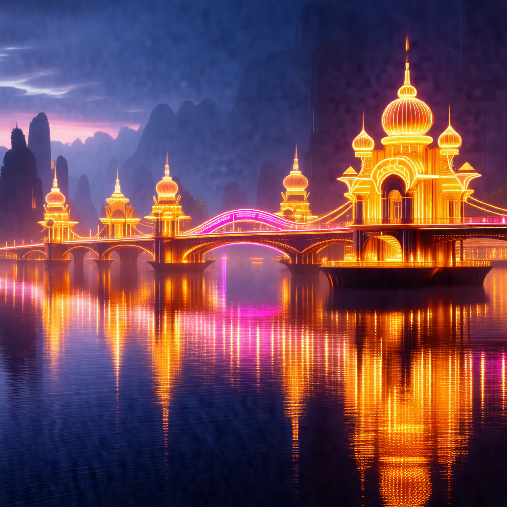 Beautifully lit bridge that spans across a body of water