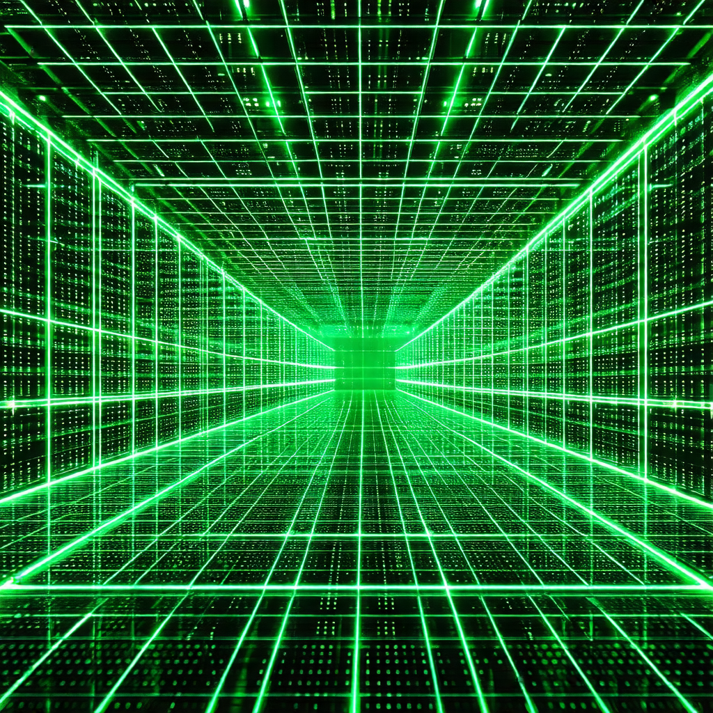 Close-up of a green, three-dimensional grid
