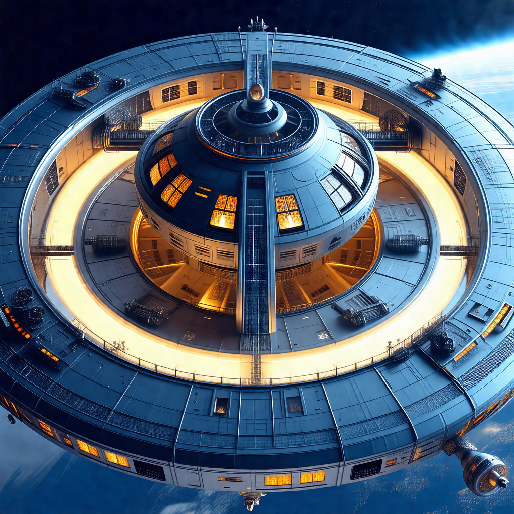 Large, futuristic spacecraft with a dome-shaped structure
