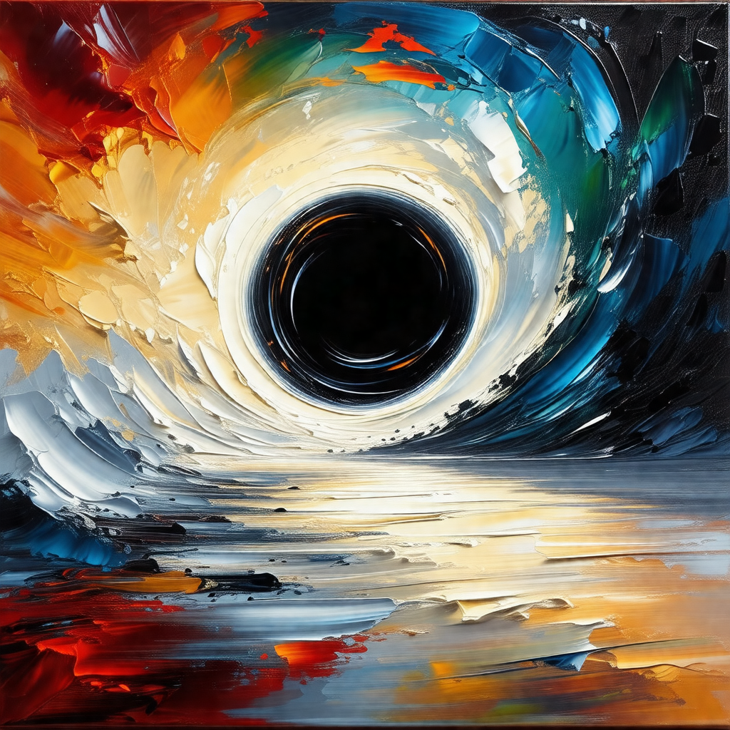 Painting of a black hole, with a vibrant color palette