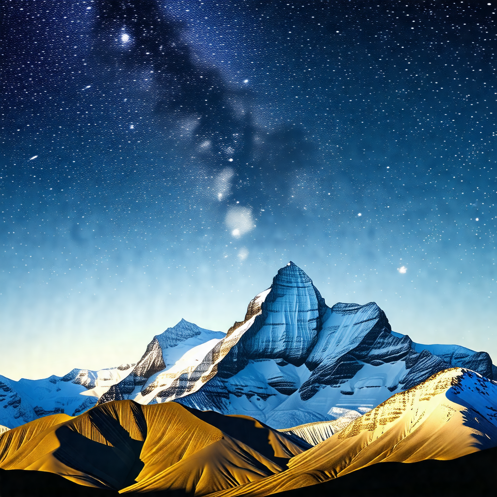 Majestic mountain range with a beautiful night sky in the...