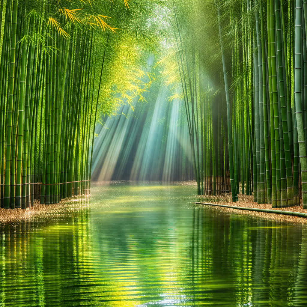 Serene scene of a river surrounded by a forest of tall, s...