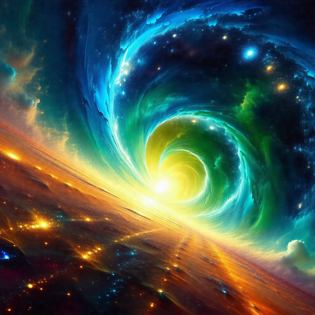 Vibrant and colorful painting of a spiral galaxy