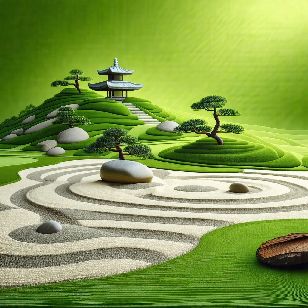 Beautifully designed landscape with a large green hillsid...