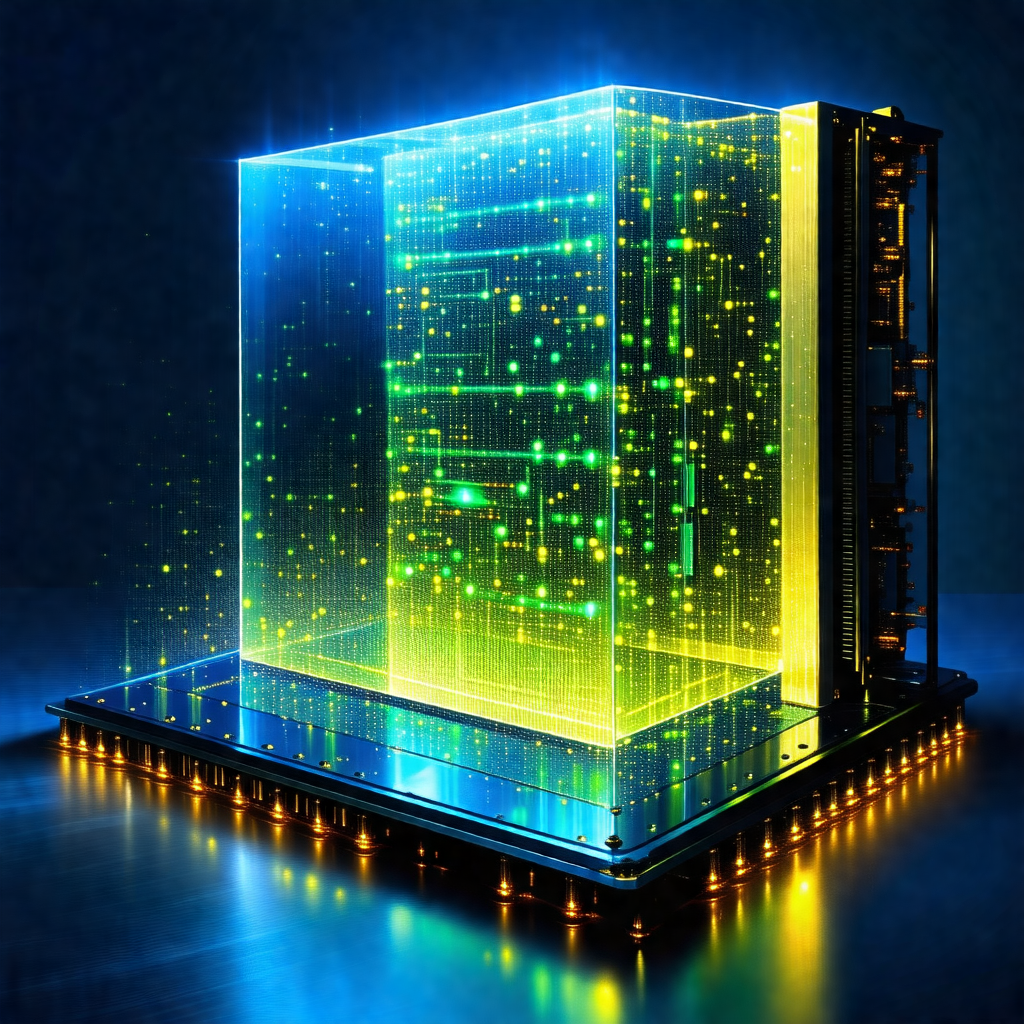 Large, brightly lit, and colorful glass box