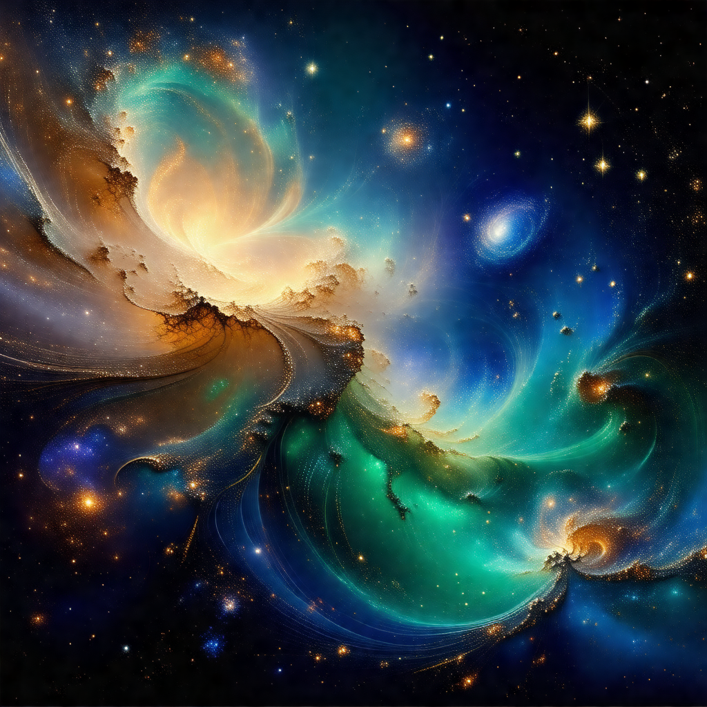 Vibrant and colorful painting of a galaxy, featuring a va...