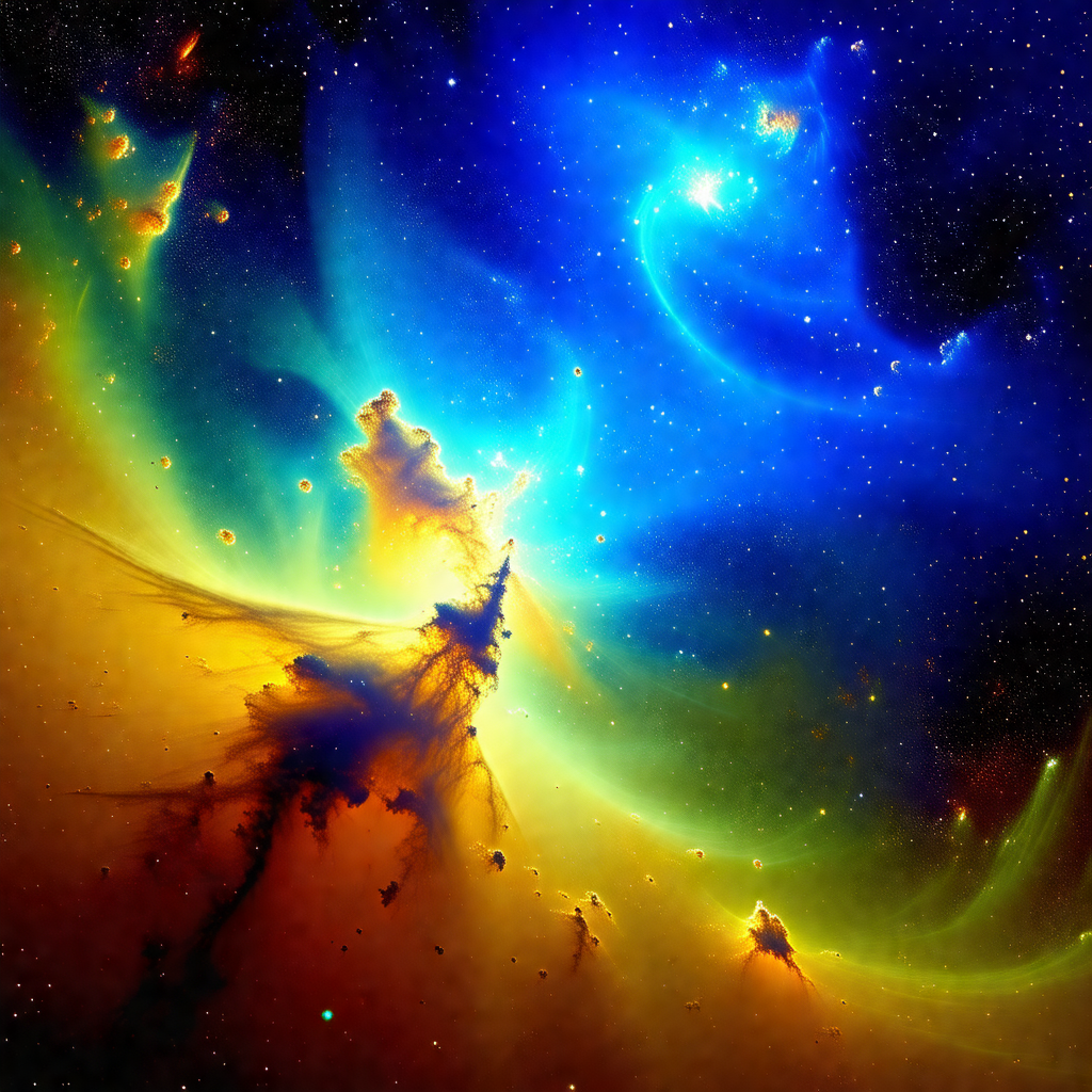 Vibrant and colorful space scene, featuring a nebula with...
