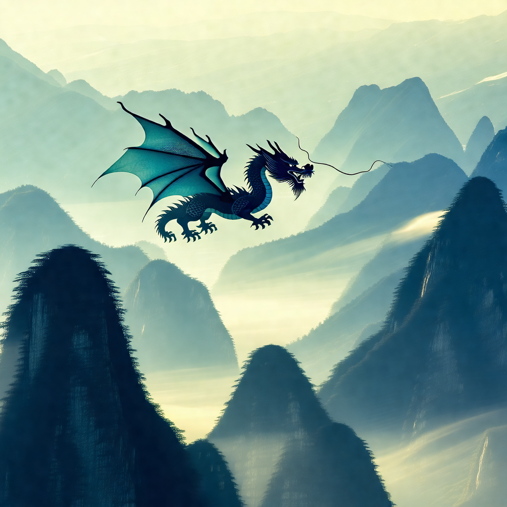 Dragon flying through the sky, with its mouth open as if ...